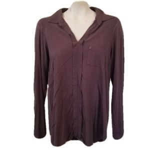 Anthropologie Mocha brown CollarJersey Top Large